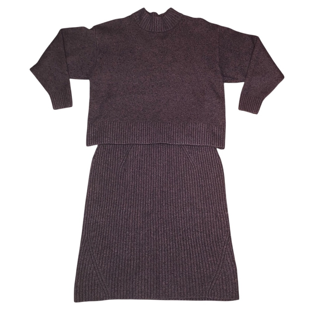 Daily Ritual Sweater Skirt Set Size Large Wool Blend Neutral Brown Cozy Minimal